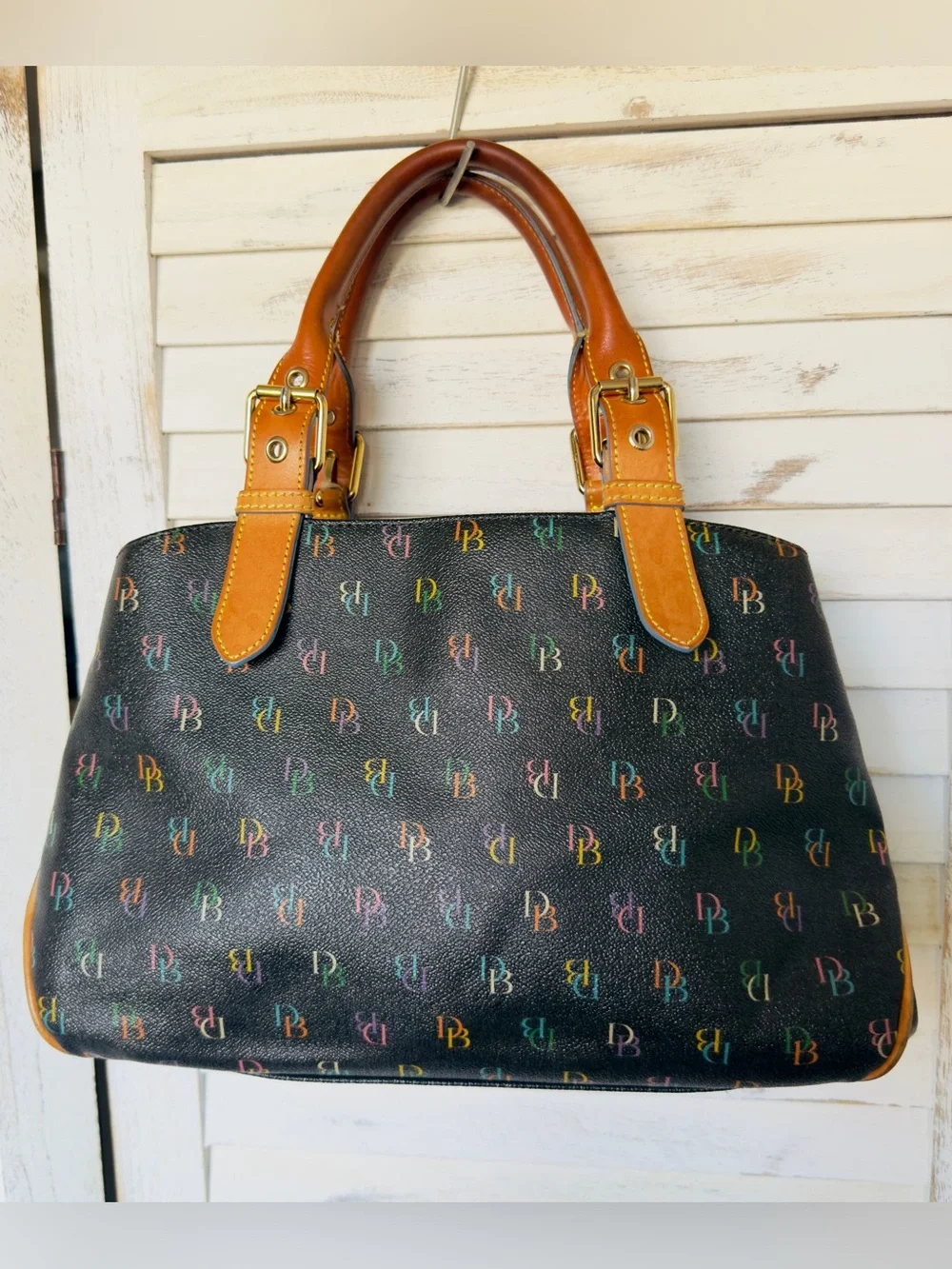 Dooney & Bourke Black Satchel RAINBOW ZIPPER EUC